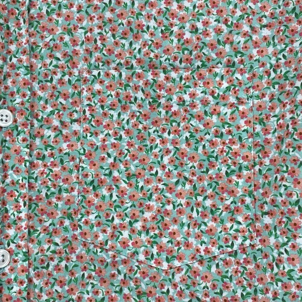 J.Crew Men's Size M Green Flex Wash Floral Print Button Front Shirt Short Sleeve